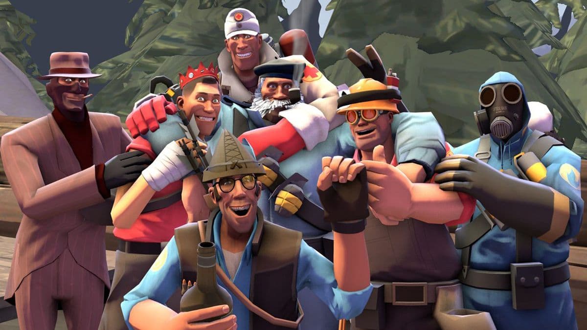 Los dos bandos de Team Fortress 2 posando juntos para una foto